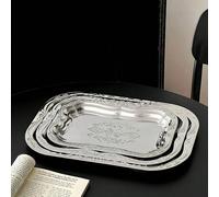 Plateau vintage en acier inoxydable (1 pièce) avec élégant motif français en relief. Plat à gâteau de haute qualité et durable, idéal pour la table à la maison, le rangement et la décoration. Indispen