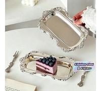 Plateau vintage en acier inoxydable, assiette à dessert gaufrée, plateau de rangement pour bijoux, décoration d'intérieur Taille UniqueAcier inoxydable