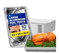 Plateaux en Aluminium - Lot de 10 Contenants Jetables en Aluminium (32 cm x 20 cm x 3 cm) - Grand Plat à Rôtir pour la Cuisson, le Rôtissage, la Cuisine et le Stockage des Aliments
