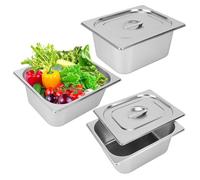 Plateaux Gastronorme GN 1/6 Inox - 3 Unités Empilables avec Couvercles - 17.5x16.6x10cm - Restauration Professionnelle