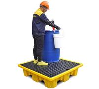 Plateforme de confinement des déversements avec drain, palette modulaire 1/2 fût, grand plateau amovible en plastique antidérapant pour usage industriel, noir et jaune, 19,3 x 14 x 3,7 pouces