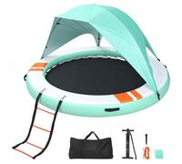 Plateforme de nage gonflable et îlot flottant - Plateforme de nage circulaire de 244 cm de diamètre - Antidérapante - Échelle amovible - Toit de protection solaire - Sac de transport - Plateforme aqua