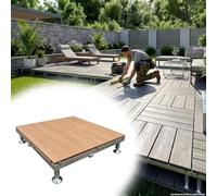 Plateforme De Patio À Profil Bas Avec Cadre Métallique Préassemblé | Dalle de terrasse extérieure en composite, pour patio, balcon, jardin et piscine(Light brown,84cm/33in)
