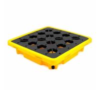 Plateforme de rétention robuste pour fûts avec grille et passages pour chariot élévateur - Bac de rétention industriel, capacité de charge 220 L, idéal pour les entrepôts et les usines (49 x
