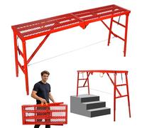 Plateforme de Travail Réglable & Pliable - Échafaudage Acier 450kg Marche Pied Large Fonction Établi, Tréteau Table Pliante, Alternative Stable aux Échasses Plaquiste, Step Échelle Rouge