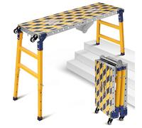 Plateforme de Travail Stable 2 en 1 + Table de soudage Mobile avec Bandes adhésives antidérapantes, Hauteur réglable de 60 à 90 cm, Plate-Forme de Travail Pliable, en Aluminium, établi galvanisé