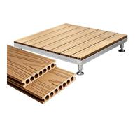 Plateforme Extérieure en Bois, Estrade Surélevée à Lattes Drainantes | Dalle de terrasse extérieure en composite avec pieds réglables en hauteur, pour patio, balcon(Teak)