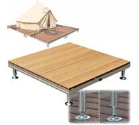 Plateforme SuréLevée en Bois Composite pour Terrasse, Pelouse et Camping | Dalles Modulaires Emboîtable, Imperméable Antidérapante, Structure Métallique, Hauteur Réglable(Teak,84x84x20cm)