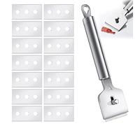 PLATEYTR Grattoir Plaque Vitrocéramique, Gratte Vitre Lame avec 14 Lames de Rechange, Grattoir Vitrocéramique INOX pour Nettoyage Miroir/Sol