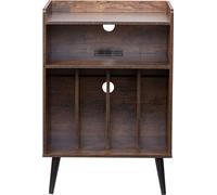 Platine vinyle à 3 niveaux avec éclairage LED et ports USB Étagère en bois pour vinyles Marron