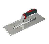 Platoir cranté Faithfull Soft Grip - 330x115 mm, crans 10 mm | Platoir à carrelage avec lame en acier inoxydable, crans de 10 mm et poignée ergonomique pour l'application de colle
