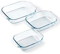 Plats à Four Rectangulaires Pyrex, Lot de 3, Verre, 20 cm, 25 cm, 28 cm, Résistant aux Chocs Thermiques