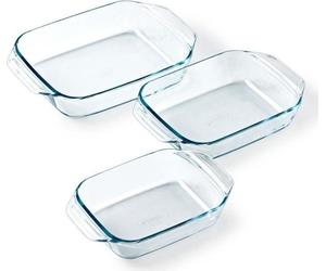 Plats à Four Rectangulaires Pyrex, Lot de 3, Verre, 20 cm, 25 cm, 28 cm, Résistant aux Chocs Thermiques