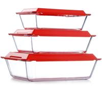 Plats à gratin en verre profonds avec couvercle, lot de 3 plats à lasagnes, plats à gratin rectangulaires en verre (2,3 + 3,5 + 5,4 l)