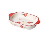 Plats de cuisson Bol de cuisson rectangulaire for la maison, four à micro-ondes, ustensiles spéciaux, plat en céramique Double oreille, assiette riz cuit au fromage(Red)