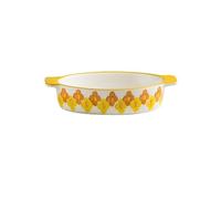 Plats de cuisson Plaque de cuisson ovale en céramique 420ML, poêle à riz cuite au fromage, assiette Spaghetti créative, four Double oreilles, légumes(Yellow)