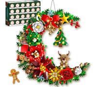 PLAXSOON Calendrier de l’Avent 2026 Couronne de Noël à Construire Lumineuse | 24 jours de briques à construire avec sapin, fleurs et plantes, décoration murale de Noël, cadeau pour adultes et filles 12+