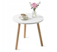 PlayPals Furniture Table ronde en bois scandinave blanche, 50 cm de diamètre, table basse ronde minimaliste, 50 x 47 cm, pour salon et chambre d'enfant