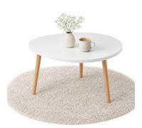 PlayPals Table basse blanche 50 x 70 cm ovale bio - Table de salon scandinave pieds en bois, petite table d'appoint moderne en bois MDF