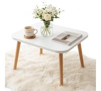 PlayPals Table basse rectangulaire blanche 70 x 50 cm - Table de salon scandinave pieds en bois, table de canapé moderne, table d'appoint en bois MDF, table de salon