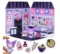 Playset Kuromi Ramen Shop Lot de 40 Stickers et 6 cm Figurine | Autocollants 3D pour Maison, Restaurant | Kawaii Foodcourt Sticker House | Comansi