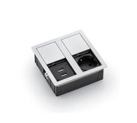 PLAZA 2 USB Élément de prise en acier inoxydable brossé - Schuko simple et double USB
