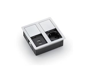 PLAZA 2 USB Élément de prise en acier inoxydable brossé - Schuko simple et double USB