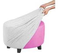PLCIVSA Housse Pouf Rond Extensible pour Tabouret Habillage Protection Repose-Pieds Enveloppe Meuble Tissu Anti-Rides Adaptée à La Protection Rénovation(White,Diameter 50cm)