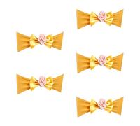 PLCPDM 5 pièces élastique Chaise nœud Papillon Cravate avec Fleur de Rose Artificielle Chaise Bande Ceinture pour réception de Mariage Banquet décorations Band Bowknot Tie
