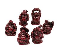 Pleayietoopiatiey Lot de 6 statues de Bouddha porte-bonheur chinois rieur fabriquées à la main pour décoration religieuse