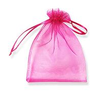 PLECUPE Lot de 100 grandes pochettes en organza à mailles avec cordon de serrage, 16 x 22 cm - Pochettes transparentes pour bijoux, Noël, cadeau de mariage, fête, anniversaire - Rose Rouge