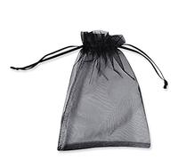 PLECUPE Lot de 100 sacs en organza avec cordon de serrage, 16 x 22 cm, couleur pure, transparent, lavande, fleurs séchées - Noir