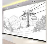 PLEETS Style D'Esquisse Papier Peint Panoramique téléski de montagne Papier Peint Intissé Sans Raccord Poster Geant Mural 200 x 140 cm pour Salon Chambre d'enfants restaurant Décoration Murale