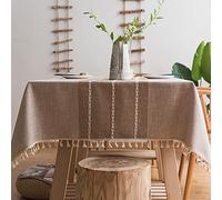 Plenmor Nappe Carrée 140 x 140 cm, Tablecloth Brown Nappes Lin Nappe Tissus Table Jardin pour Salle à Manger, Exterieur, Picnic, Anniversaire, Automne, Noel