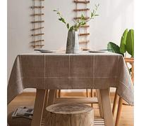 Plenmor Nappe Carrée 150 x 150 cm, Nappe Lin Nappes Tissu pour Salle à Manger, Exterieur, Picnic, Anniversaire, Automne,Noel (Grille Brune)