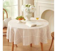 Plenmor Nappe Ronde 150 cm, Nappe Lin Nappes Tissu pour Salle à Manger, Exterieur, Picnic, Anniversaire, Automne, Noel (Grille Brune)