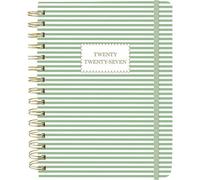 Plenty Gifts Agenda 2027 - Agenda 18 mois Green Stripes à spirale - Format S - Planificateur semainier - Juillet 2026 à décembre 2027-20,5 x 15,2 cm