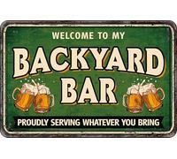 Plenty Gifts Plaque personnalisée - Backyard Bar - Plaque Murale décorative pour Bar et terrasse - Format A4-21x29,7cm