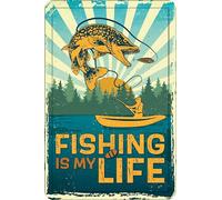Plenty Gifts Plaque personnalisée - Fishing is My Life - Plaque décorative pour passionnés de pêche - Format A4-21x29,7cm