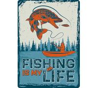 Plenty Gifts Plaque personnalisée - Fishing is My Life - Plaque décorative pour pêcheurs - 14,8x21cm
