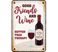 Plenty Gifts Plaque personnalisée - Good Friends Wine - Plaque Murale décorative en métal - Format A4-21x29,7cm