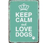 Plenty Gifts Plaque personnalisée - Keep Calm Love Dogs - Plaque métallique décorative Vintage - 14,8x21cm