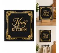 Plenty Gifts Plaque personnalisée - King of The Kitchen - Carreau décoratif pour Cuisine - Inscription en Anglais - 15x15cm