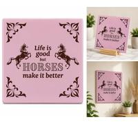 Plenty Gifts Plaque personnalisée - Life is Good Horses - Carreau décoratif pour Amoureux des Chevaux - Inscription en Anglais - 15x15cm