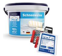 Plid® Peinture blanche mur et plafond, Blanc mat 10 L + kit de peinture 6 pièces - Haute couvrance, Application facile, Faible odeur - Pot de peinture murale interieur pour env. 60m² - Rénovation