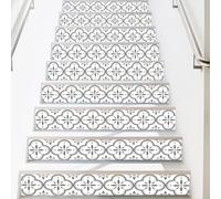 PLIGREAT 10 autocollant Décoratif pour Contremarches D'Escalier Motif Trèfle à Quatre Feuilles Gris à Coller et à Décoller Décoration Murale Créative et Auto Adhésive pour Escaliers 18x100cm