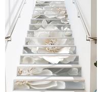 PLIGREAT 15 bande de Stickers D'Escalier Pivoine Blanche Autocollants pour Contremarches D'Escalier à Poser Soi Même 18x100cm Auto Adhésif Motifs Floraux 3D Créatifs pour la Décoration de la Maison