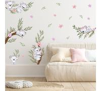 PLIGREAT 2 Feuilles Aquarelle Koala Stickers Muraux pour Enfants Chambre Pépinière Salle de Jeux Mignon Koala Dormant Sur la Branche D'Arbre Autocollants DIY Décoration de la Maison