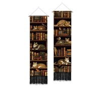 PLIGREAT 2 lot de Suspensions Murales Vintage pour Bibliothèque Tapisserie Murale Classique à Pompons Motif Chats Verticaux pour Chambre à Coucher Salon Décoration D'Intérieur