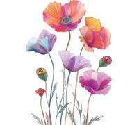 PLIGREAT 2 Pcs coquelicot coloré Art mural décalcomanies aquarelle floral autocollants muraux pour salon femmes chambre armoire porte TV fond décor mural bricolage grande taille maison art murales